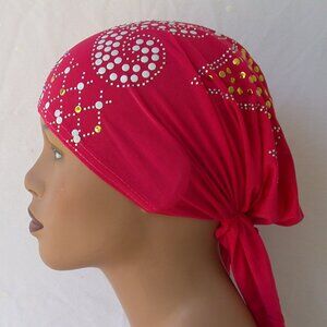 Pink Pre-Tied Stud Fashion Cap Slip On Bonnet Hijab Undercap #1